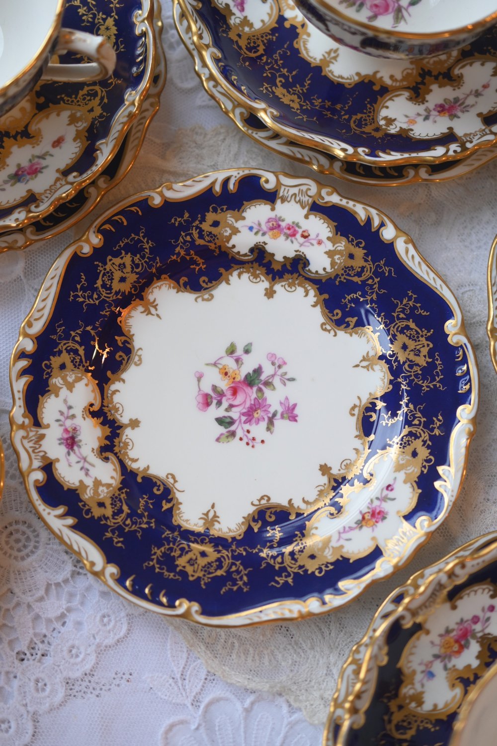 Coalport コールポート コバルト パウダーブルー 金彩ボーダー 2トリオ ...