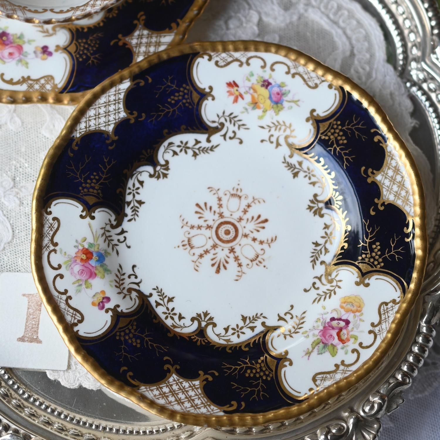 ワイマール　WEIMAR 金彩コバルトブルー フラワー　プレート4枚セット 金彩 コバルトブルー 小花文様 四角大皿 ◇ コールポート