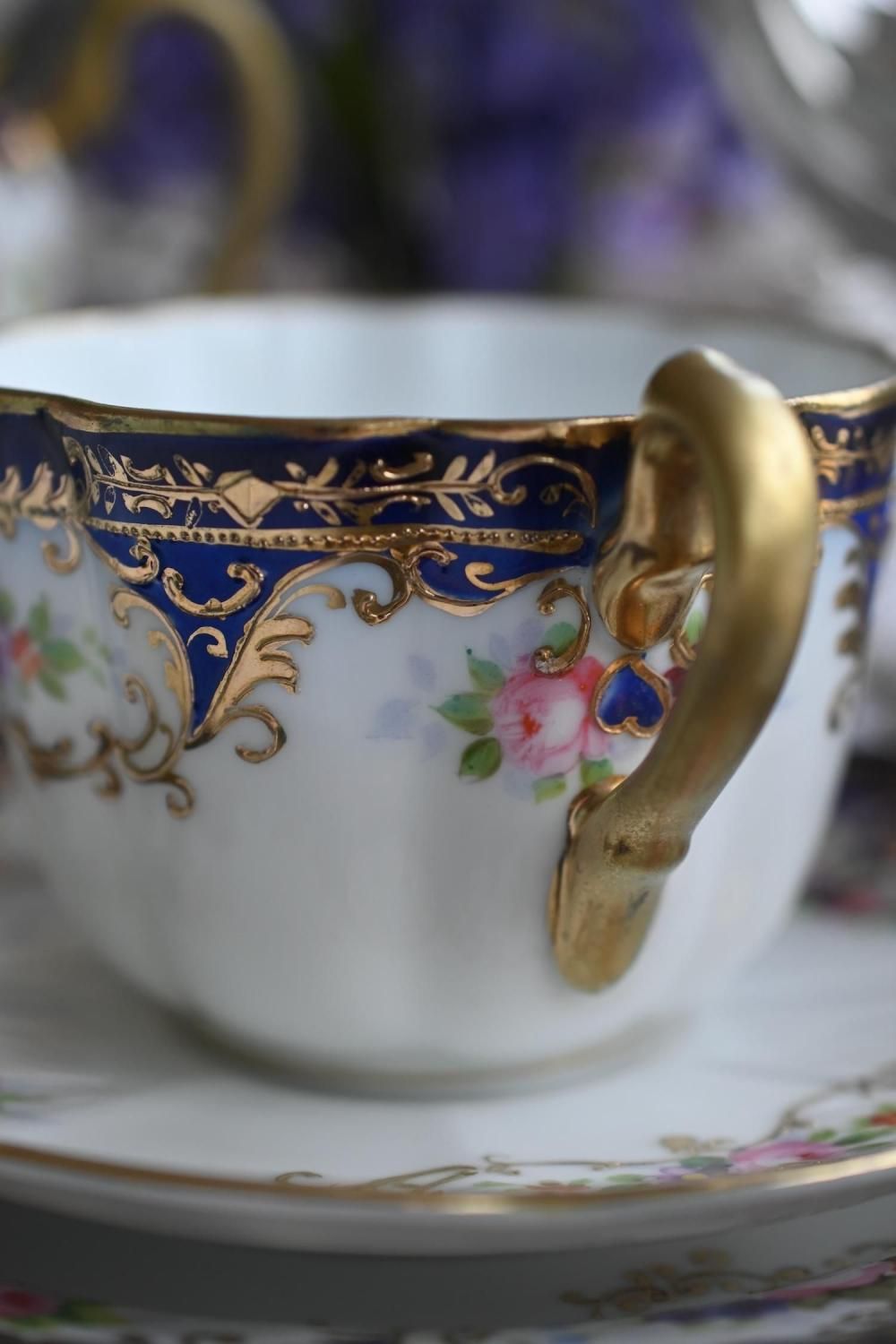 オールドノリタケ コバルト 金彩 ペディスタル カップ ソーサー アンティーク オールドノリタケ コバルト 金彩 ペディスタル カップ ソーサー