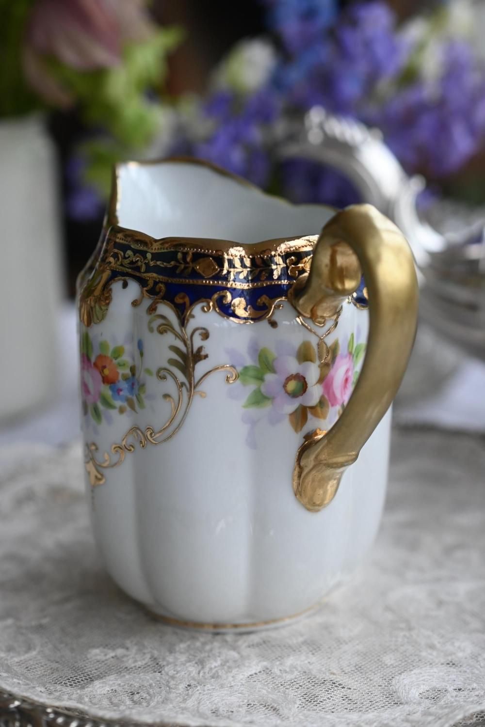 1920年代 オールドノリタケ 金彩ジュエルとコバルト 手描き