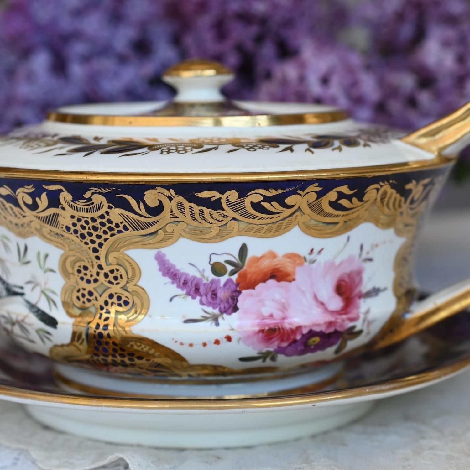 1820年代 コールポート コバルトブルーと金彩 手描きの小鳥