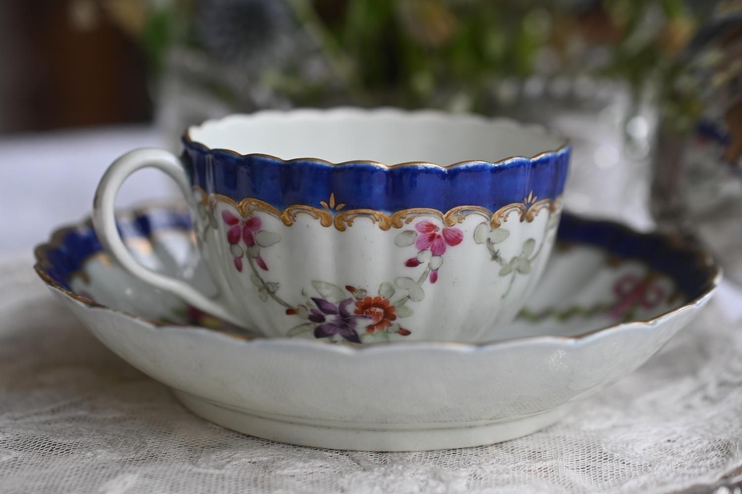 英国アンティーク　ウースタードクターウォール期　ティーボウル&ソーサー 英国アンティーク ウースタードクターウォール期 ティーボウル