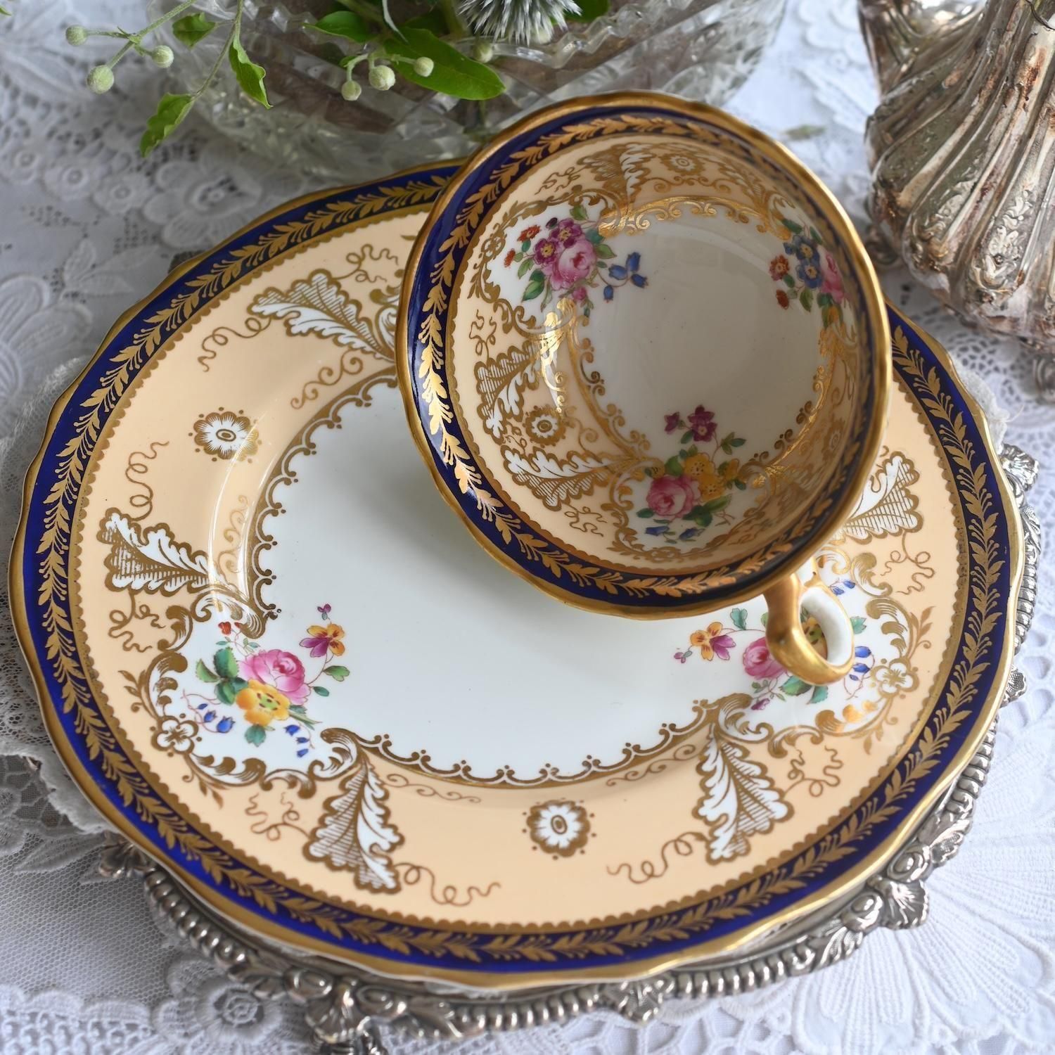 コウルドン 藍地金彩花柄文ディナープレート N83B / Cauldon 皿 コウルドン | antique FEELPORT アンティーク食器の専門店