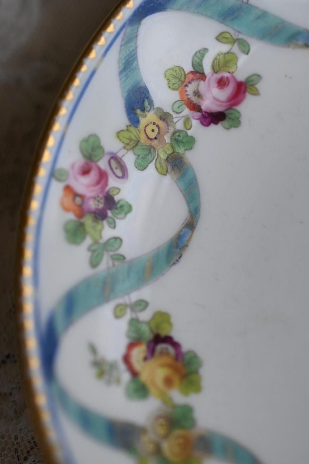 アンティークミントン　ターコイズブルー　フラワーブーケ アンティークミントン ターコイズブルー フラワーブーケ