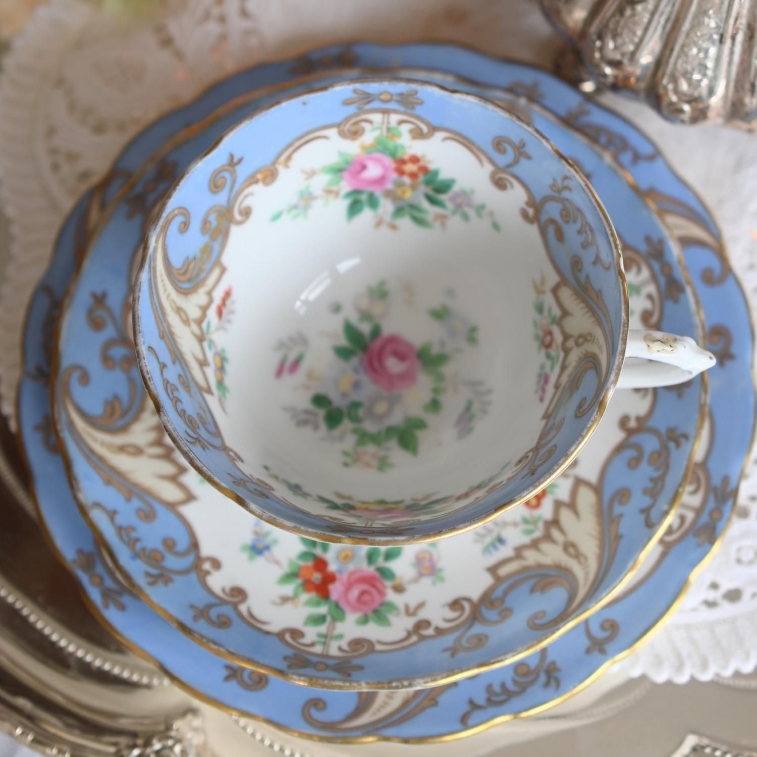 お買い得） 1940年代 プランツトスカン 淡い水色とお花の