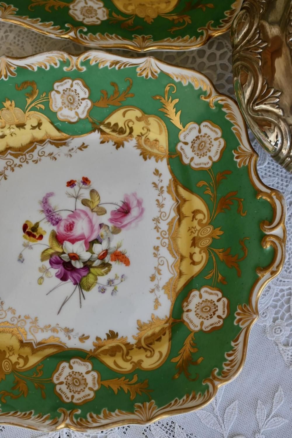 1820年〜1830年代 コールポート フェルスパー磁器 グリーンと金彩