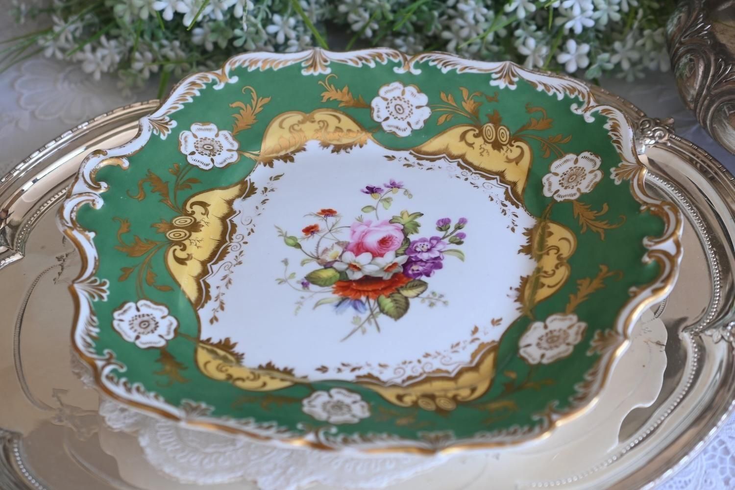 1820年〜1830年代 コールポート フェルスパー磁器 グリーンと金彩