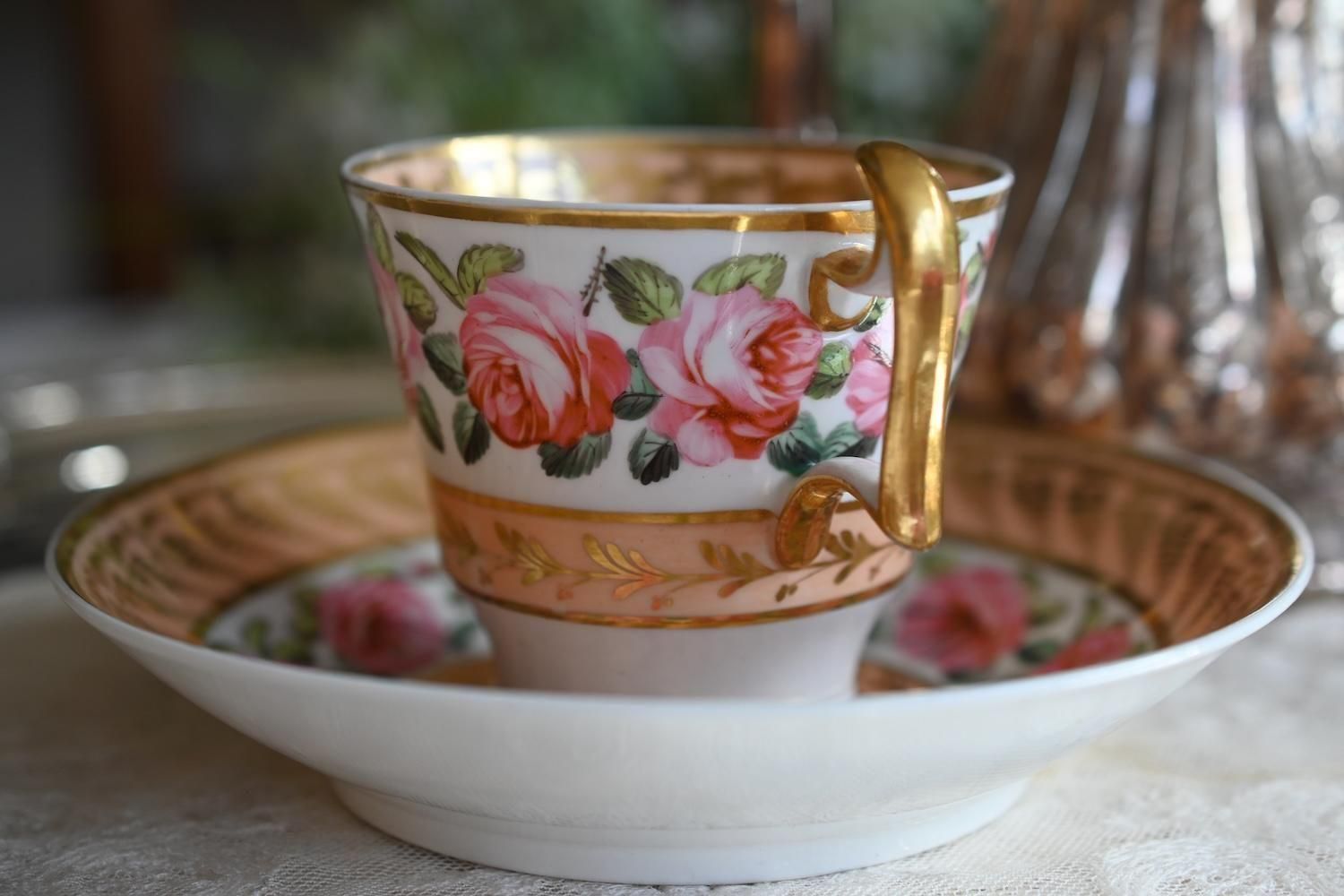 1900年頃ドイツ製◆初期 ババリア 黄色い薔薇 手書き カップ＆ソーサー6客組 1900年頃ドイツ製◇初期 ババリア 黄色い薔薇 手書き カップ