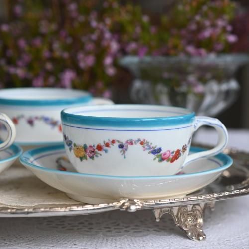 ミントン 1860年頃 金彩トルコ石ブルー花のガーランド プレート　ターコイズ ミントン 1860年頃 金彩トルコ石ブルー花のガーランド プレート