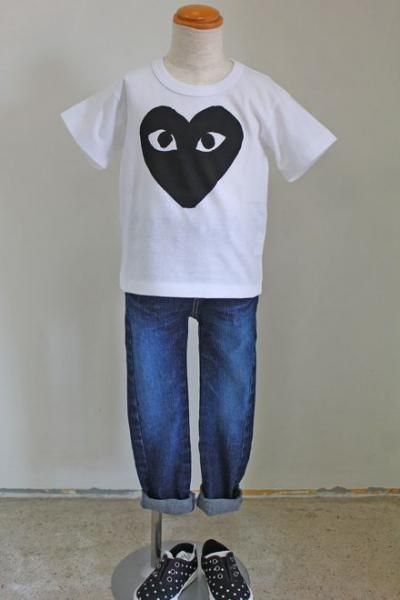 PLAY COMME des GARCONS KIDS Tシャツ 白ボディ×黒ハートプリント 