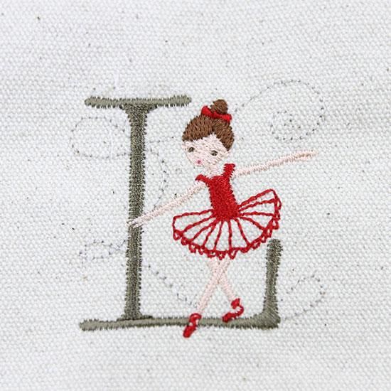 良質  ゆうパケット対応】Balletイニシャル 刺繍トートバッグ[L バッグ