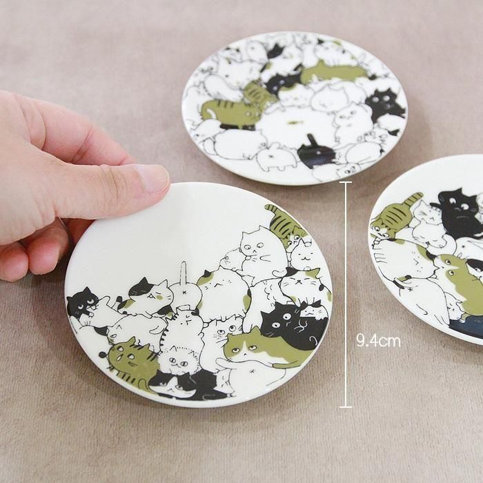 骨董　古陶　絵瀬戸　古瀬戸　希少　ブチ猫　眠り猫 図案　豆皿　手塩皿　小皿５客 骨董 古陶 絵瀬戸 古瀬戸 希少 ブチ猫 眠り猫 図案 豆皿 手塩皿
