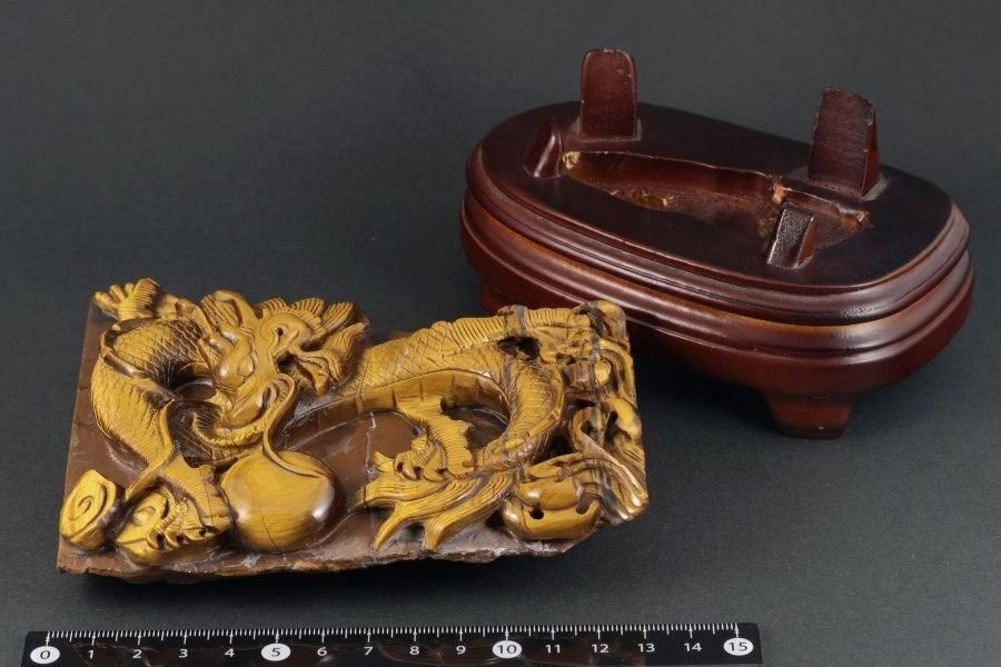 タイガーアイ 龍彫刻 置物 615g  - その他1枚目