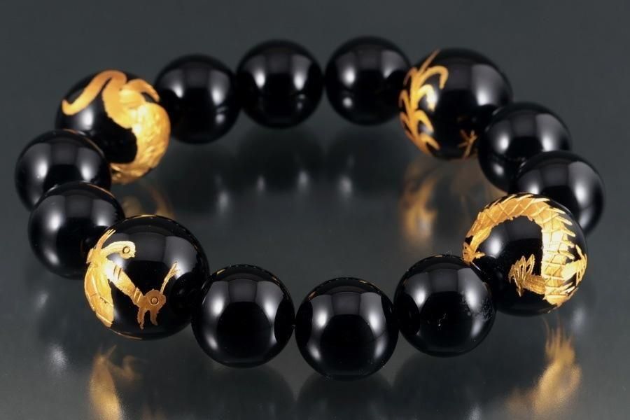 四神彫刻オニキス20mm×オニキスブレスレット｜天然石通販キラリ石