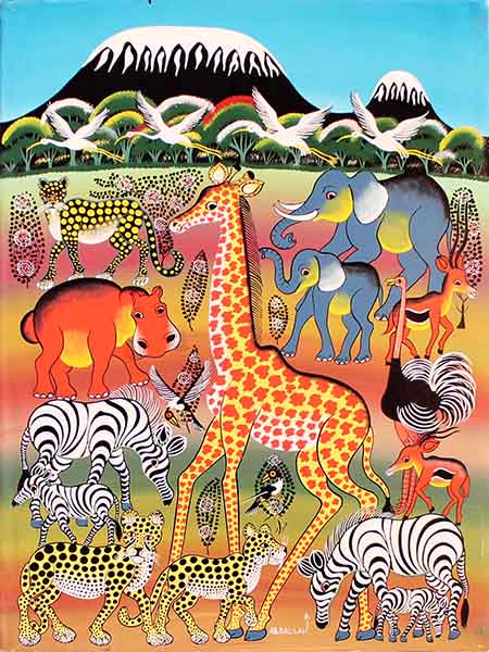 ティンガティンガ・アート 950「大地に集う動物たち～キリマンジャロ