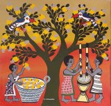 ティンガティンガ・アート 918<br>「美味しい食事を作る〜カシューナッツの樹の下で」<br>by チムワンダ<br>Lサイズ