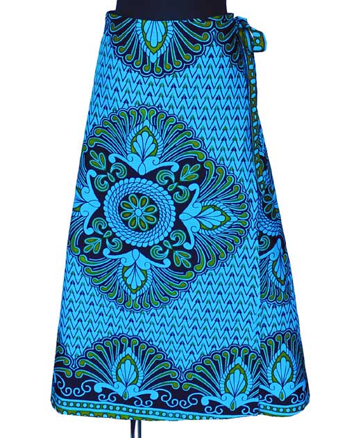 キテンゲ ラップスカート 21（ブルー×グリーン）フリーサイズ