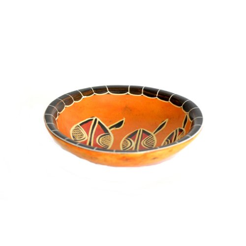 アフリカ雑貨 天然石ソープストーンオブジェ 絵皿(S) 46盾(オレンジ ...