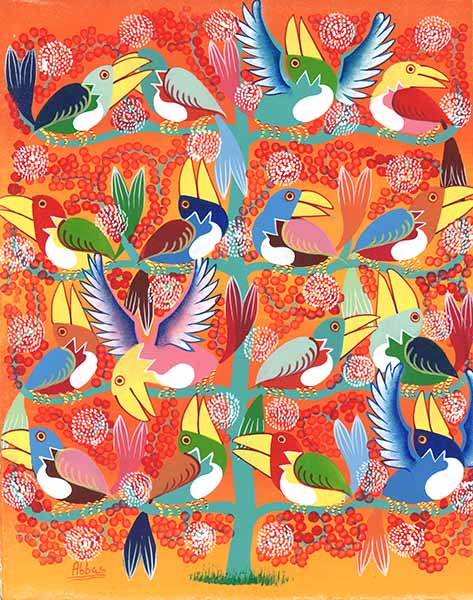 ティンガティンガ・アート カラフルなアフリカの鳥たち～オレンジ