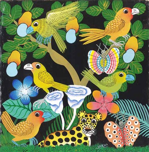 ティンガティンガ・アート 7855「アフリカの鳥と蝶と動物たち 