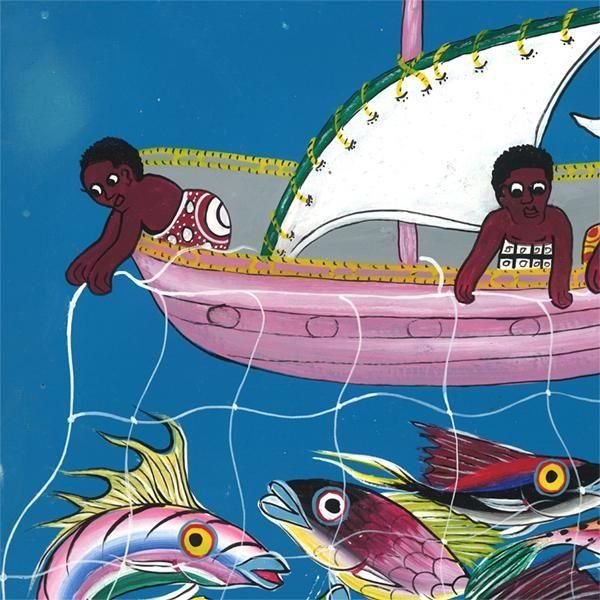 ティンガティンガ・アート 186「漁～「アフリカの民話」ダウ船は