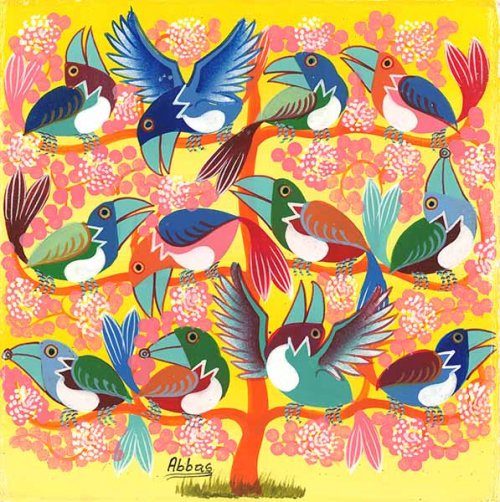 ティンガティンガ・アート 8210「カラフルなアフリカの鳥～イエロー 