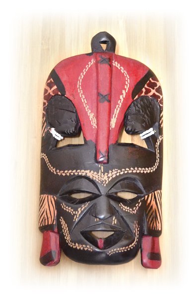会員様お買得！木彫りマスクお面 49マサイ Lアフリカンマホガニー製
