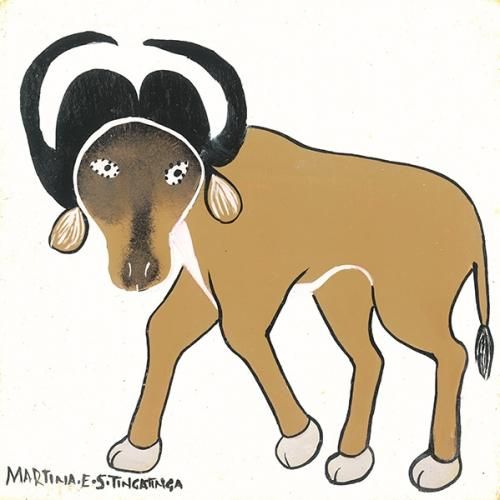 アフリカアートバッファロー【画家 サイン入り】