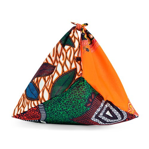 アフリカの布キテンゲあづま袋 50（オレンジ×グリーン）風呂敷