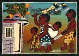 ティンガティンガ・アート 76<br>「薪拾い〜アフリカの生活画」<br>by アモンデ<br>Mサイズ