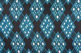 アフリカンプリント布 キテンゲ 4『アールデコ』（黒×青）布 縦約105cm、横長さ1m単位で販売