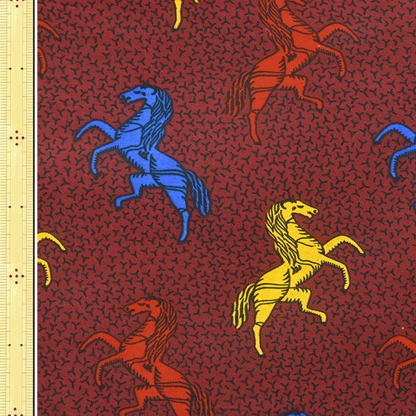 アフリカンプリント布 キテンゲ 7『馬』（茶×青）布 縦約105cm、横長さ 