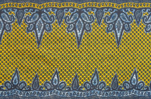 アフリカンプリント布 キテンゲ 18『銀糸の刺繍』（黄×青）布 縦約 