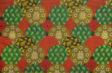 アフリカンプリント布 キテンゲ 25『テキスタイル見本貼』（赤×緑）布 縦約105cm、横長さ1m単位で販売