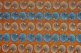 アフリカンプリント布 キテンゲ 26『アフリカンアイ』（オレンジ×青）布 縦約105cm、横長さ1m単位で販売