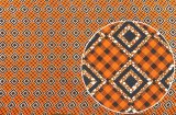 アフリカンプリント布 キテンゲ 28『クラン・タータンとエスニカルクロス』（オレンジ×黒）布 縦約105cm、横長さ1m単位で販売