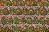 アフリカンプリント布 キテンゲ 32『うちわ』（オレンジ×緑）布 縦約105cm、横長さ1m単位で販売