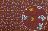 アフリカンプリント布 キテンゲ 33『ムツゴロウさんこんにちは』（赤×青）布 縦約105cm、横長さ1m単位で販売