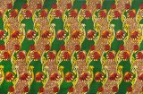 アフリカンプリント布 キテンゲ 54『ホウオウボク』（緑×赤）布 縦約105cm、横長さ1m単位で販売