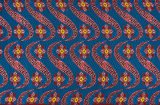 アフリカンプリント布 キテンゲ 76『花筏』（青×赤）布 縦約105cm、横長さ1m単位で販売