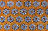 アフリカンプリント布 キテンゲ 86『ブルースプラッシュ』（オレンジ×青）布 縦約105cm、横長さ1m単位で販売