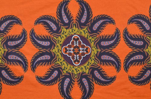 新柄！アフリカンプリント布 キテンゲ 186『ビーズ刺繍』（オレンジ×紫 
