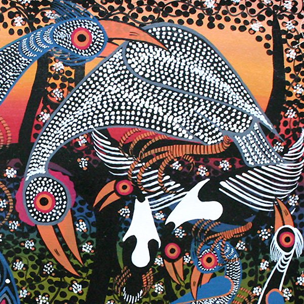 ティンガティンガ・アート 880「花の樹に憩うアフリカの鳥～レインボー 