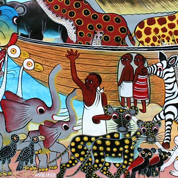 ティンガティンガ・アート 840「ノアの箱舟と約束の虹～アフリカ