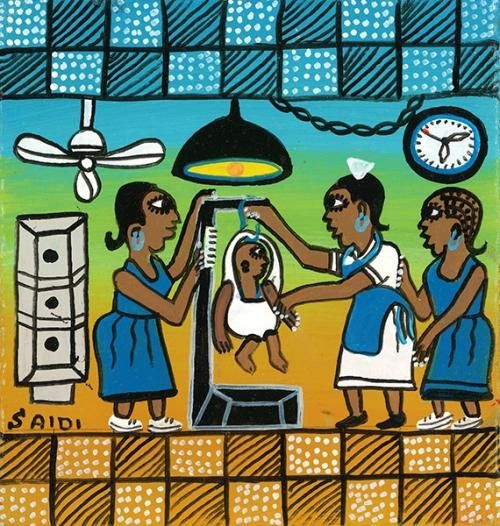 ティンガティンガ・アート 16263「タンザニアの母子検診～アフリカの