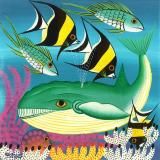 <img class='new_mark_img1' src='https://img.shop-pro.jp/img/new/icons15.gif' style='border:none;display:inline;margin:0px;padding:0px;width:auto;' />ティンガティンガ・アート 13077<br>「アフリカの海〜大きなクジラと熱帯の魚たち」<br>by レイモンド<br>Sサイズ