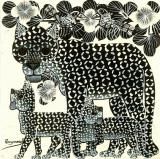 <img class='new_mark_img1' src='https://img.shop-pro.jp/img/new/icons15.gif' style='border:none;display:inline;margin:0px;padding:0px;width:auto;' />ティンガティンガ・アート 17843<br>「花の樹に憩うヒョウの親子〜モノクロ」<br>by レイモンド<br>Sサイズ