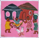 ティンガティンガ・アート 1639<br>「なわとび〜アフリカの生活画」<br>by マトゥカ<br>Sサイズ