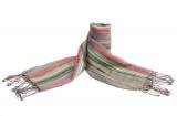 コットン手織りストール90<br>ベージュ系カラフルストライプ ピンク、ブルーのライン