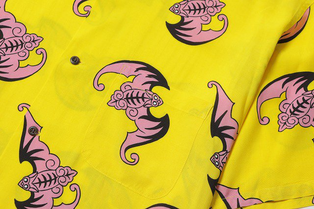[ RUDE GALLERY BLACKREBEL ] チベタンバッズアロハシャツ / TIBETAN BATZ ALOHA SHIRT -ART  WORK by H.U.- (yellow) - MESSAROUND